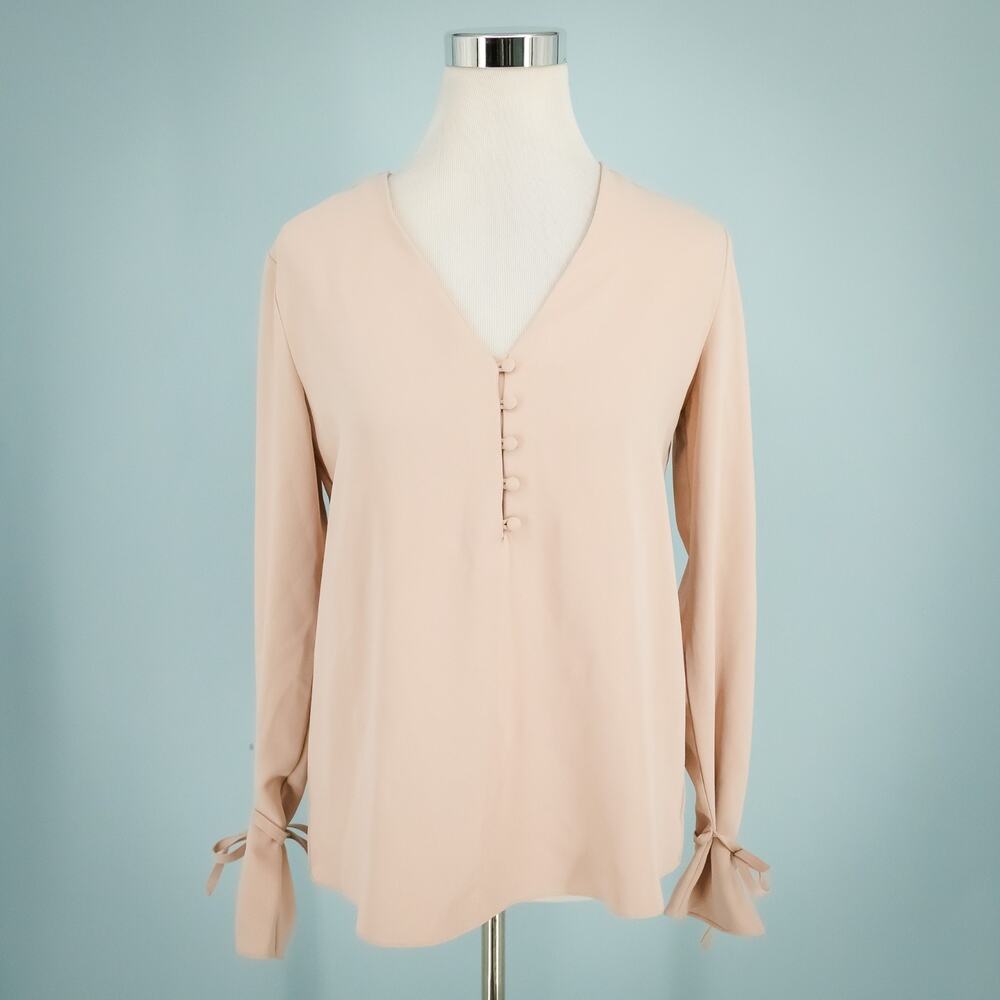 Theory Size Small S Pink Tie Sleeve City Drape Button Front Down Long Sleeve Top